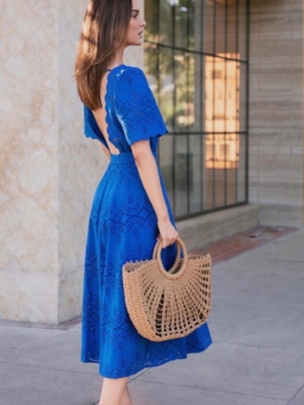 Sézane Ladya Embroidered Midi Dress in Vibrant Blue FR 44/ US 12 (New) - Picture 3 of 7